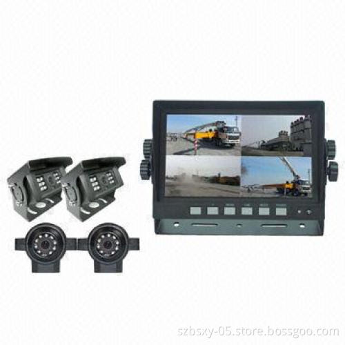 Car Backup IR Camera with High Resolution, 7-inch Digital Quad Monitor for Reversing System